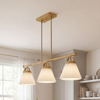 Three Light Linear Chandelier in Natural Brass