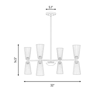 Eight Light Chandelier in Natural Brass