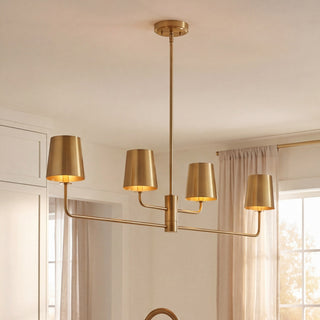 Four Light Linear Chandelier in Natural Brass