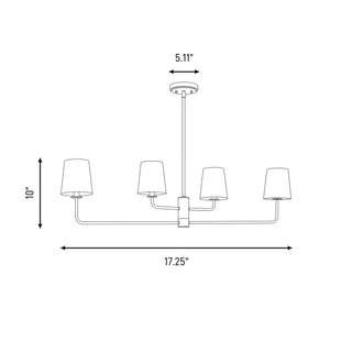 Four Light Linear Chandelier in Natural Brass