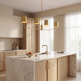 Four Light Linear Chandelier in Natural Brass