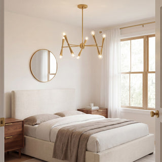 Ten Light Chandelier in Natural Brass