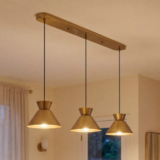 Three Light Linear Chandelier in Natural Brass