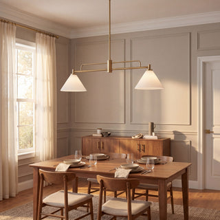 Two Light Linear Chandelier in Natural Brass