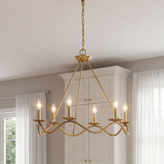 Six Light Chandelier in Natural Brass