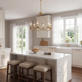 Six Light Chandelier in Natural Brass