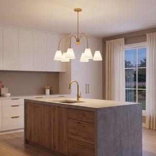 Six Light Chandelier in Natural Brass