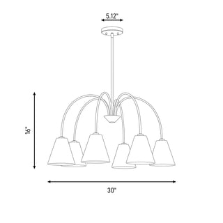 Six Light Chandelier in Natural Brass