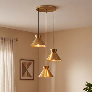 Three Light Chandelier in Natural Brass