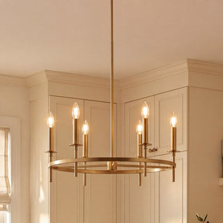 Six Light Chandelier in Natural Brass