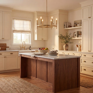 Six Light Chandelier in Natural Brass