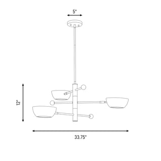 Three Light Chandelier in White and Natural Brass