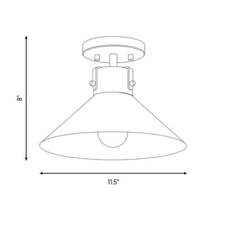 One Light Semi-Flush Mount in Matte Black and Natural Brass