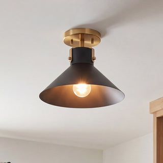 One Light Semi-Flush Mount in Matte Black and Natural Brass