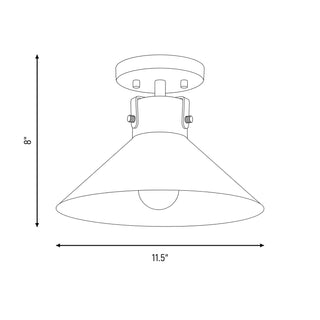 One Light Semi-Flush Mount in White and Natural Brass
