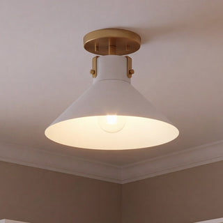 One Light Semi-Flush Mount in White and Natural Brass