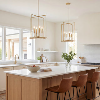 Four Light Pendant in Natural Brass