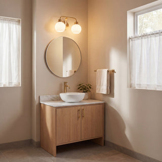 Two Light Bathroom Vanity in Natural Brass