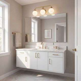 Three Light Bathroom Vanity in Natural Brass