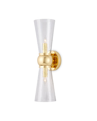 Currey and Company - 5800-0058 - Two Light Bath Wall Sconce - Byford - Polished Brass/Clear