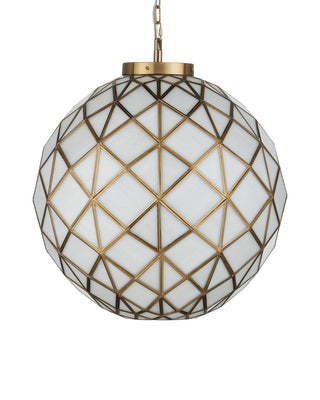 Polyhedron One Light Pendant in White/Antique Brass