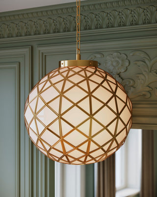 Polyhedron One Light Pendant in White/Antique Brass