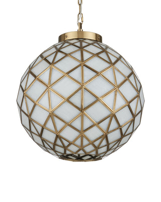 Polyhedron One Light Pendant in White/Antique Brass