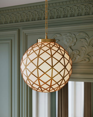 Polyhedron One Light Pendant in White/Antique Brass