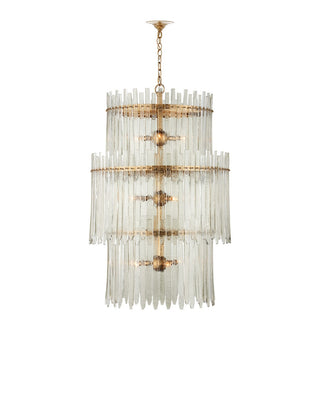Electra Nine Light Chandelier in Clear/Antique Brass