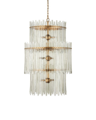 Electra Nine Light Chandelier in Clear/Antique Brass