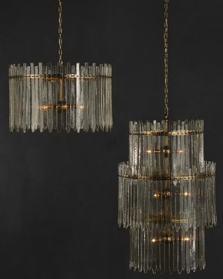 Electra Nine Light Chandelier in Clear/Antique Brass