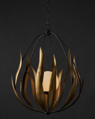 Endymion One Light Chandelier in Aged Steel/Brass/White