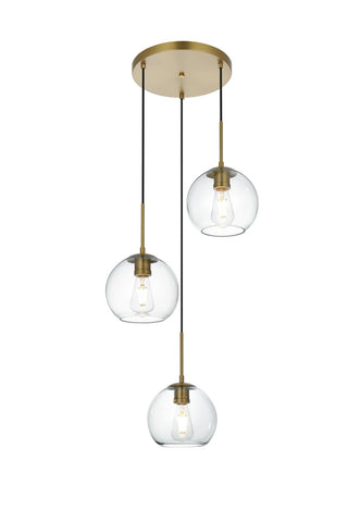 Elegant Lighting - LD2208SG - Three Light Flush Mount - Baxter - Satin Gold and Clear