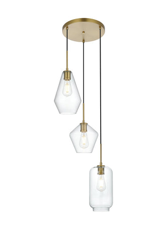 Elegant Lighting - LD2268SG - Three Light Pendant - Gene - Satin Gold and Clear