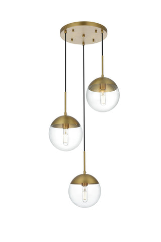 Elegant Lighting - LD6069SG - Three Light Pendant - Eclipse - Satin Gold and Clear