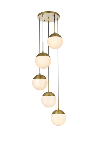Elegant Lighting - LD6074SG - Five Light Pendant - Eclipse - Satin Gold and Frosted white