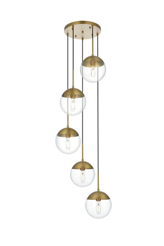 Elegant Lighting - LD6075SG - Five Light Pendant - Eclipse - Satin Gold and Clear