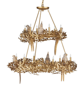 Aviary 12 Light Chandelier in Swedish Gold