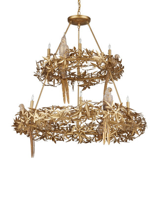 Aviary 12 Light Chandelier in Swedish Gold