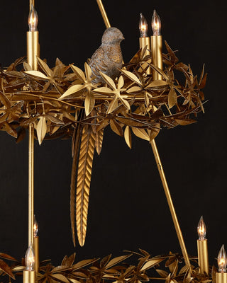 Aviary 12 Light Chandelier in Swedish Gold