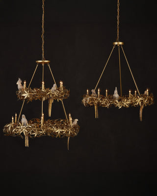 Aviary 12 Light Chandelier in Swedish Gold