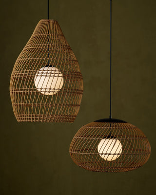 Fishtrap One Light Pendant in Natural/Black/Frosted White