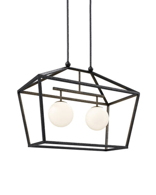Denison Two Light Lantern in Black/Frosted White