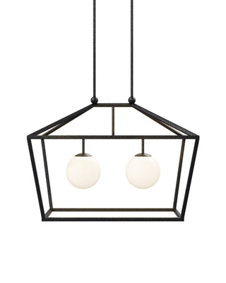 Denison Two Light Lantern in Black/Frosted White