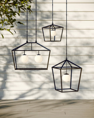 Denison Two Light Lantern in Black/Frosted White