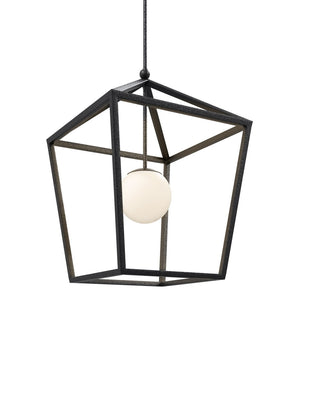 Denison One Light Lantern in Black/Frosted White