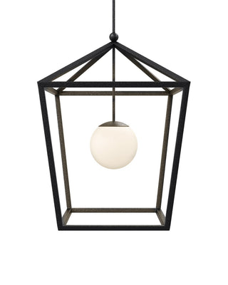 Denison One Light Lantern in Black/Frosted White