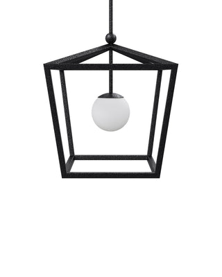 Denison One Light Lantern in Black/Frosted White