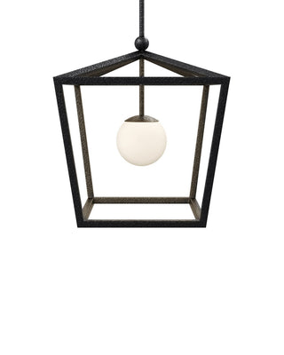 Denison One Light Lantern in Black/Frosted White