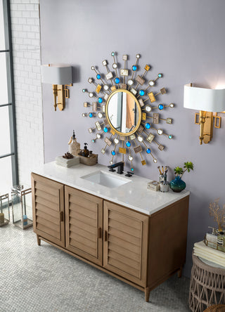 60 Inch Portland Freestanding Vanity in Whitewashed Walnut / Eternal Jasmine Pearl Top